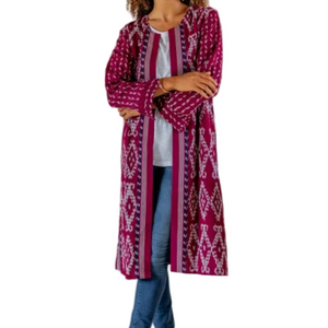 ⛵️NOVICA long handwoven burgundy  cotton duster Long Cardigan 3/4 sleeves size L
